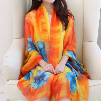 Spring and autumn beach fashion oversized chiffon beach towel women's sunscreen shawl flowery long scarf scarf scarf wholesale