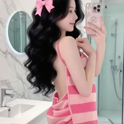 New Coral Velvet Women's Bath Towel Internet Celebrity Suspender Bath Skirt Korean Sexy Backless Bathrobe Wholesale Can Be Worn Outside Pajamas