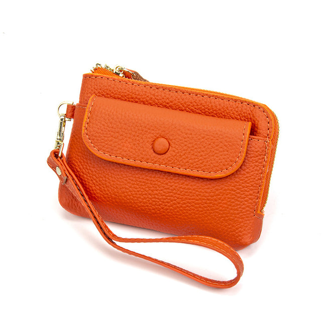 Top Layer Cowhide Coin Purse Mini Bag Women's Short Hand Small Wallet Leather Storage Key Ring Coin Bag