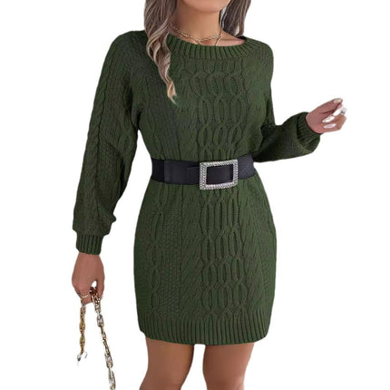Clearance Sale Real Photos 2024 Autumn/Winter Solid Color Twist Lantern Sleeve Straight Sweater Dress Independent Cross-Border European and American Women's Fashion
