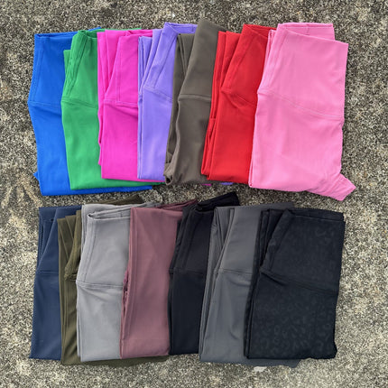 Cross-Border Hot Selling Solid Color Women's High-Waisted Tight Leggings Soft Stretch Peach Butt Yoga Pants with Back Waist Pockets