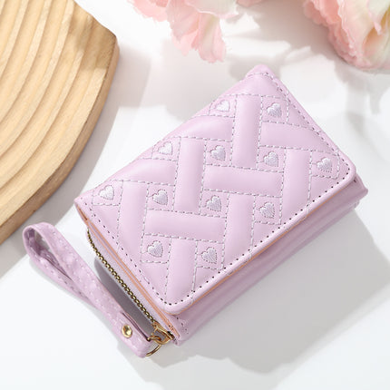 Cross-Border New Women's Short Wallet Simple Embroidered Heart Pu 70% off Card Holder Multi-Card Slot Wallet All-In-One Bag
