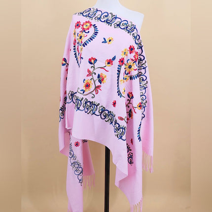 Ethnic Style Border Cashew Embroider Flower 300g Scarf Imitation Cashmere Gift Shawl Travel Cloak Warm Shawl