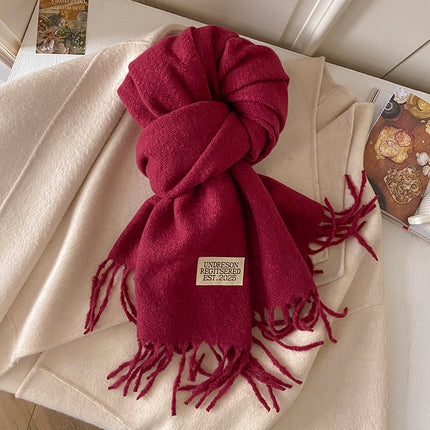 New Pure Color Imitation Cashmere Scarf for Women in Winter, Monochromatic, Versatile, High-End, Warm Neck Protection, Neck Scarf for Couples