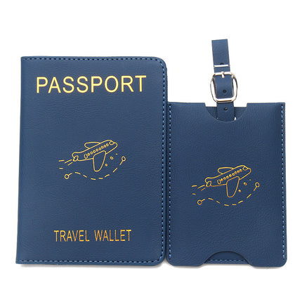 Rfid Anti-Magnetic Airplane Passport Holder Leather Luggage Tag Set Hidden Luggage Identification Card Holder Cross-Border In-Stock
