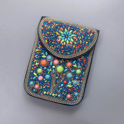 Red Lotus Women's Mobile Phone Bag Xinjiang Inner Mongolia Yunnan Travel Souvenir Retro Heavy Industry Rice Bead Shoulder Bag