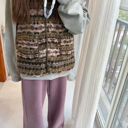 fleece-lined Thickened Straight Sports Pants Women's 2024 Autumn and Winter New Lazy Wind Dipped Casual Wide Leg Floor Trousers