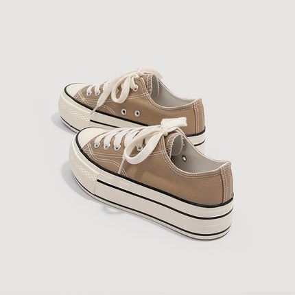 Summer Thin Thick-Soled Canvas Shoes for Women, Low-Top Women's Shoes, 2025 New Versatile Shoes, Spring and Autumn Height-Increasing Casual Shoes