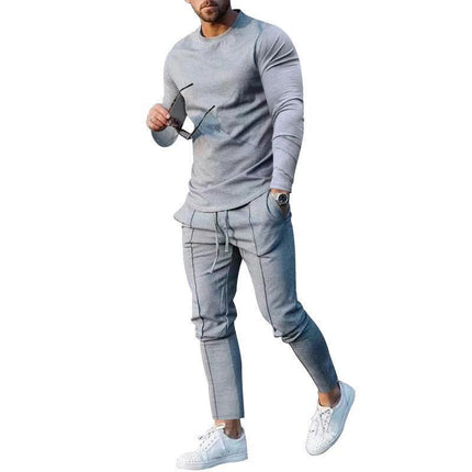 European goods foreign trade men's suit spring and autumn two-piece crew neck long sleeve t-shirt trousers suit men's autumn casual wear