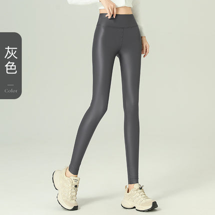 Cross-Border Large Size Baby Pu Leather Pants High Waist Slim Fit Leggings Thin Velvet Outer Leggings Thickeneded Warm Pants