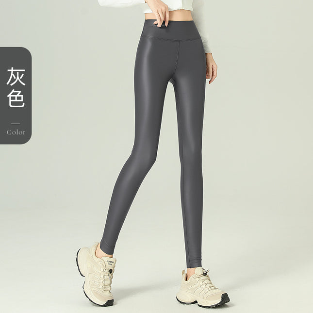 Cross-Border Large Size Baby Pu Leather Pants High Waist Slim Fit Leggings Thin Velvet Outer Leggings Thickeneded Warm Pants