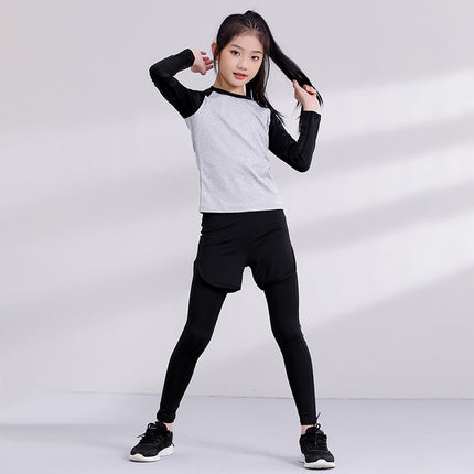 Children's Running Clothing Sports Suit Tights Girls Yoga Training Basketball Quick-Drying Clothing Elastic Sweat-Absorbent Fitness Clothing