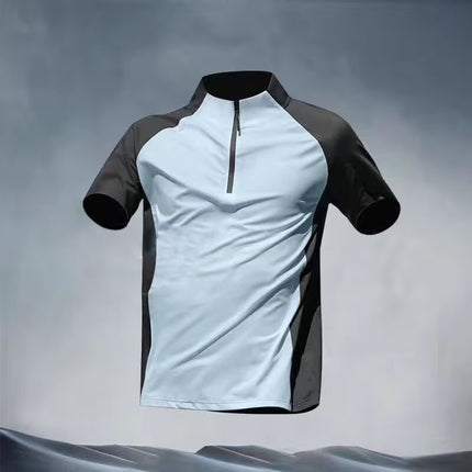 Sports T-shirt Men's Half Zipper Vertical Collar Quick-drying Short-sleeved Running Top Summer Sports Training Tennis Clothes