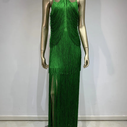 Cross-border Foreign Trade New European and American High Street Fashion Green Bandage Tassel dress Red Carpet Banquet Party Dress