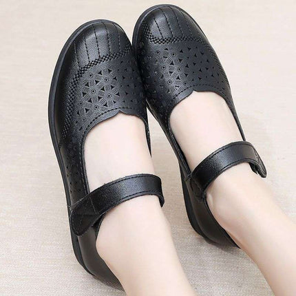 Mom's Shoes Women's Soft-Soled Non-Slip Summer Sandals Hollow Breathable Middle-Aged and Elderly Single Shoes Flat-Soled Hole-In-The-Wall Women's Shoes for the Elderly