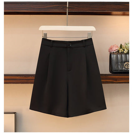 Black Suit Shorts Women's Summer Thin Loose Casual Wide-leg High Waist Straight A- shaped Slim Look Five-point Shorts Women's Shorts