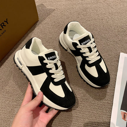 2025 Spring New Women's Shoes Waffle Forrest Gump Sneakers Color Matching Round Toe Thick Sole Casual Dad Shoes Moral Training Shoes Trbottomy