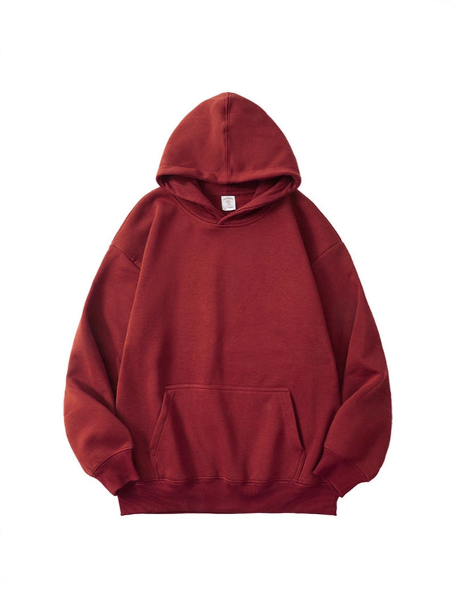 2025 Autumn/Winter 1334 Style Loose Casual 350g Fleece Solid Color Fleece-Lined Thick Pullover Hoodie