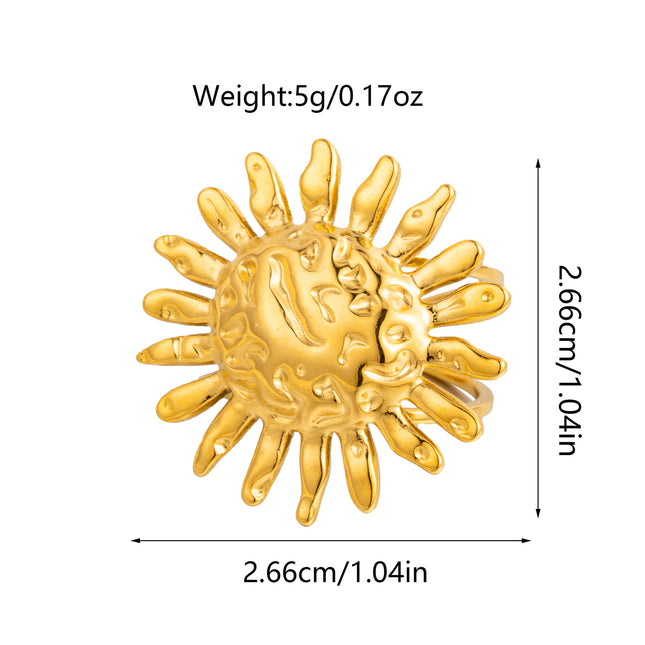 European and American Cross-Border 18K Gold Sunflower Ring, Accessible Luxury Niche Titanium Steel Ring, Fashionable and High-End Jewelry Wholesale
