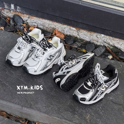 2025 Autumn New Children's Jogging Shoes Fashionable N-Shaped Double Lace-Up Mesh Breathable Sports Shoes for Boys and Girls