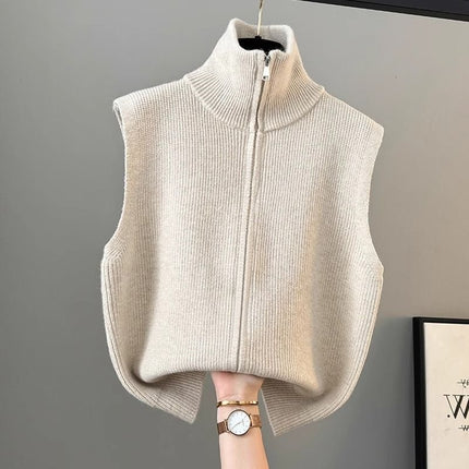 High Collar Zipper Knitted Cardigan Vest for Women 2024 Spring, Autumn and Winter New Loose Layered Vest Sweater Vest