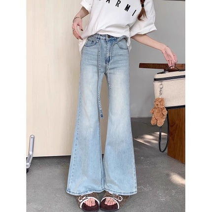 Blue Bootcut Jeans for Women 2025 Summer New Thin Large Size Fat mm High Waist Slim Stretch Flared Pants
