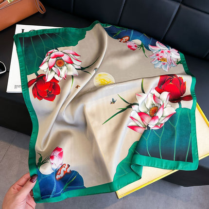 New Style Square Scarf Small Silk Satin Imitation Silk Women Flower and Bird Printed Beautiful Silk Scarf Thin Small Square Scarf Scarf Scarf