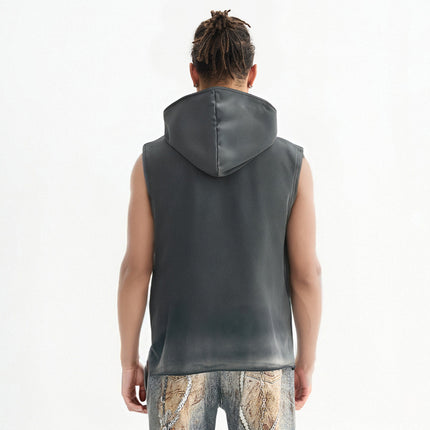 ETAI Men's Wear | American Retro Cardigan with Hat Heavy Sleeveless Top high quality Washed Spray Monkey Scattered T-Shirt