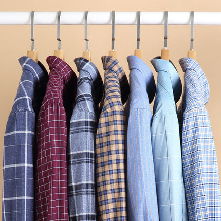 24 Winter Pure Cotton Brushed Plaid Warm Shirt Fleece-Lined Thickeneded Winter Shirt Light Business Square Collar Long-Sleeved Shirt