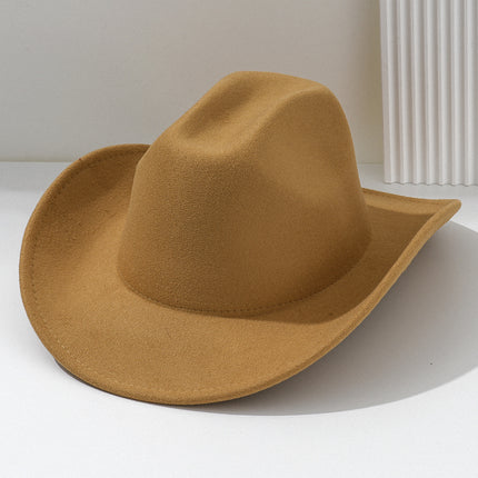 Solid Color Light Board Felt Western Cowboy Hat Outdoor Autum Hat Women's Simple French Hat Men's High-End