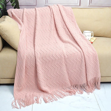 Knitted Blanket Scandinavian Pure Color Soft Maternal and Infant Grade Hotel Accessible Luxury Tassel Knitted Blanket Comfortable Office Nap Blanket