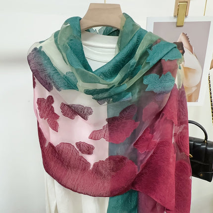 Three-dimensional Flower Cutting Scarf Women's Spring and Autumn Korean-style Organza Rose Long Scarf Gauze Dual-use Shawl