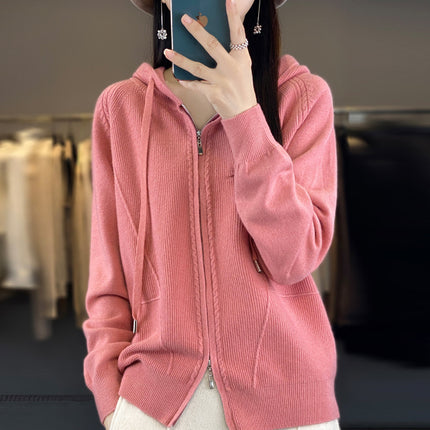Wool Blend 2026 Autumn and Winter New Women's Hooded Sweatshirt Loose Plus-Size Short Knitted Hoodie Base Layer Cardigan