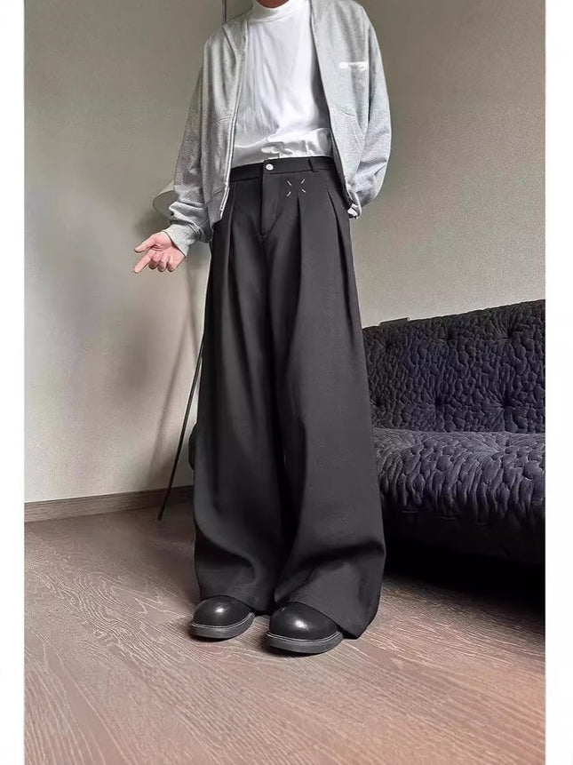 Three-Dimensional Deconstructed Niche Drapey Wide-Leg Suit Pants for Men and Women, Straight Casual Loose Fashion Floor-Length Trousers