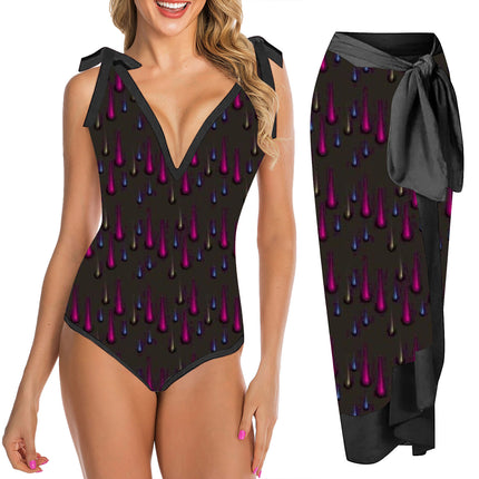 Cross-Border Bikini Beach Skirt Two-Piece Swimsuit Printed Belly-Covering Slimming Lace-Up European and American Amazon Foreign Trade Swimwear