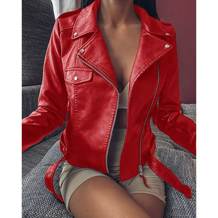 Foreign Trade 2025 New European and American Motorcycle Leather Jacket Spring and Autumn Women's Leather Jacket Women's Short Slim Leather Jacket Fashion Jacket