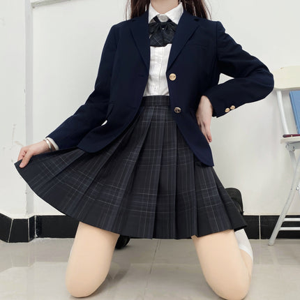 Cerulean Blue Traditional Japanese Jk Uniform Two-Button Suit Set, Academy Style Skirt, Shirt, and Suit Three-Piece Set
