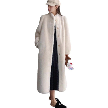Imitation Mink Fur Outwear for Women 2024 Winter New Fur One-Piece Long Stand-Up Collar Furry Mink Outwear