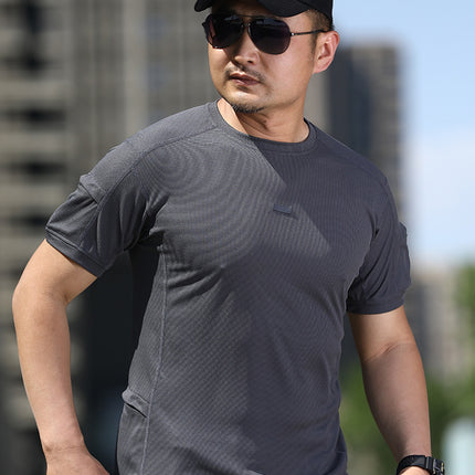 Enduring Waffling Short-sleeved Outdoor Quick-drying T-shirt Summer Stretch Perspiration Clothes Half-sleeved Tactical Fitness Training Clothes
