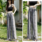 Women's ice silk high-elastic straight-leg pants [gray ink stripe] / Suitable for 45.00kg -90.00kg