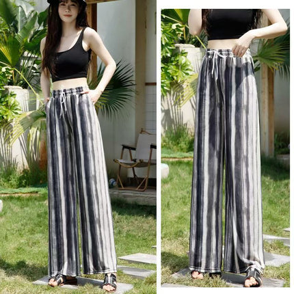 Cross-Border Popular Summer Women's Ice Silk Pants for Middle-Aged and Elderly, Loose Casual Home Pants, Elastic Plus-Size Pants for Square Dancing