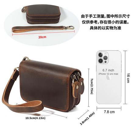Europe and the United States retro leather key bag factory cross-border hot wholesale crazy horse car key hand bag change purse