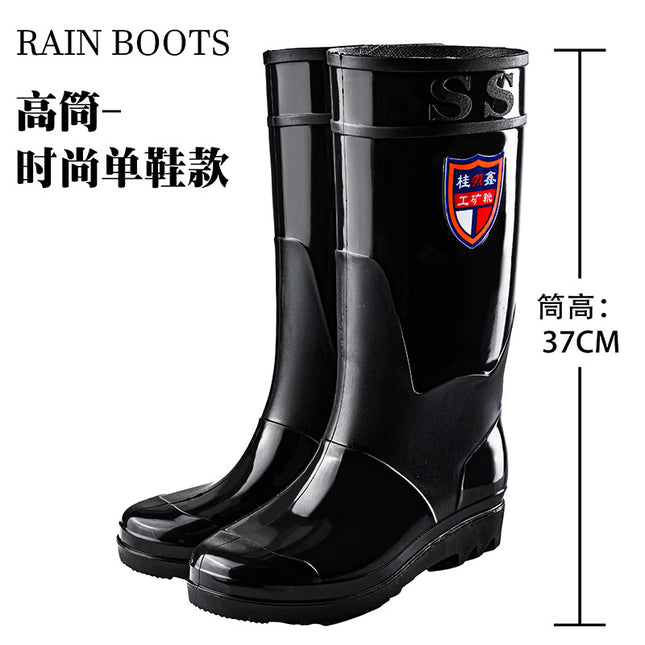 Black High-Tube Men's Rain Boots for Foreign Trade, Waterproof and Non-Slip Kitchen Shoes, Warm Mid-Tube Men's Water Boots, Rain Boots