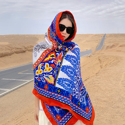 Ethnic style cotton and linen feel silk scarf travel sunscreen beach towel long outer wear decorative shawl thin scarf for women