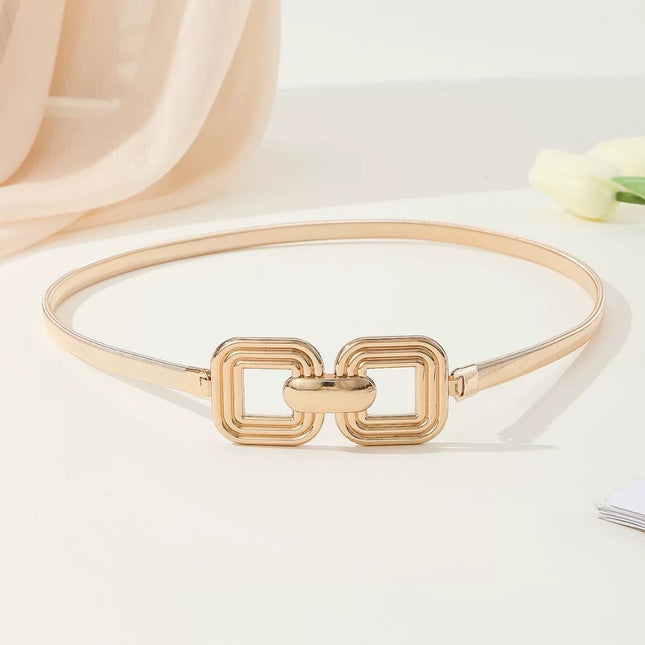 Waist Chain Women's New Double Layer Spring Chain Geometric Metal Buckle All-match Fashionable Decorative dress Gold Belt