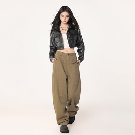 Bumi House# American Retro Machete Pants Leg-closed Design Overalls Loose All-match Wide Leg Casual Pants for Men and Women
