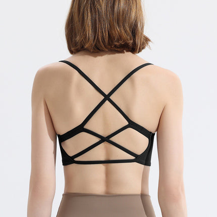 Sports Fitness Underwear Women's Cross Back Yoga Bra Fixed One-piece Cup Quick-drying Top Yoga Clothes Spring