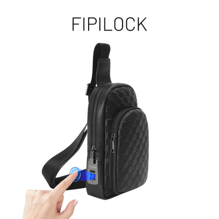 Fingerprint Lock Chest Bag for Men, Fashionable High-End Genuine Leather Crossbody Bag, Large Capacity Smart Anti-Theft Fingerprint Unlock Shoulder Bag
