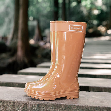 Women's Military Rain Boots, High Tube Rain Boots, Extra High Rubber Boots, Long Tube Extended Boots, Fashionable, Wear-Resistant, Non-Slip and Warm