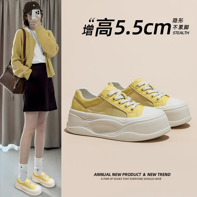 Women's White Sneakers 2026 Summer New Thick-Soled Height-Increasing Versatile Breathable Mesh Casual Lightweight Trendy Sports Shoes